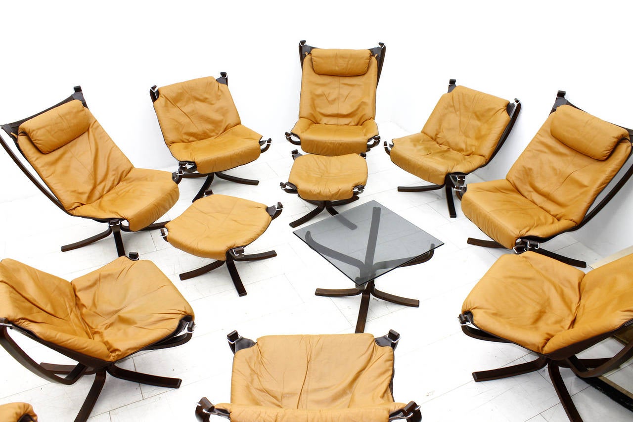 Set of Three Falcon High Back Lounge Chairs by Sigurd Resell, Norway 1971 1