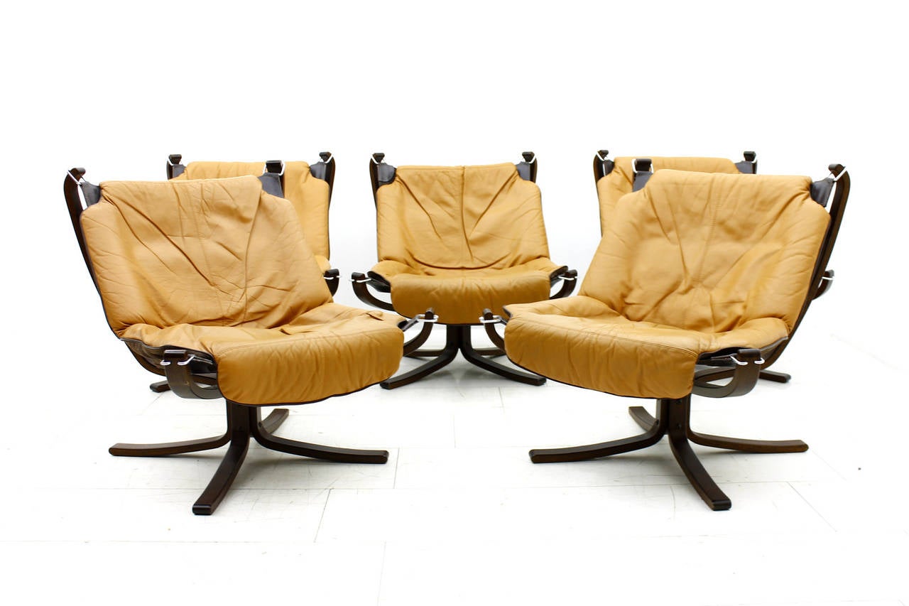 Scandinavian Modern Set of Five Sigurd Resell Falcon Chairs, Vatne Møbler, Norway, 1971