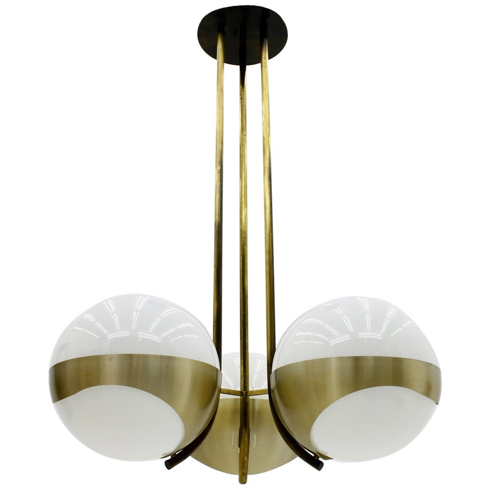 Brass and Glass Chandelier by Lamperti, Italy