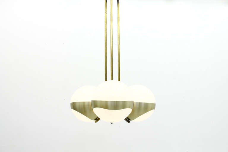 Mid-Century Modern Brass and Glass Chandelier by Lamperti, Italy
