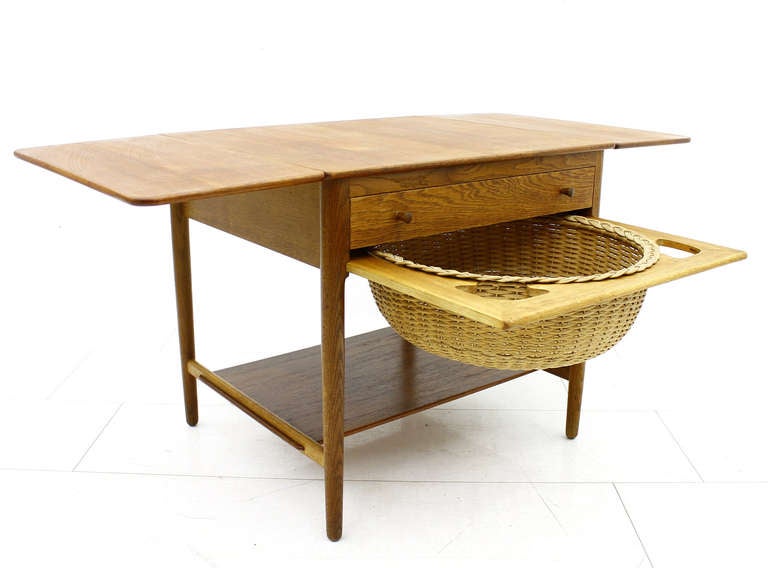 Scandinavian Modern Hans J. Wegner Sewing Table Teak and Oak, Andreas Tuck, Denmark, 1950s