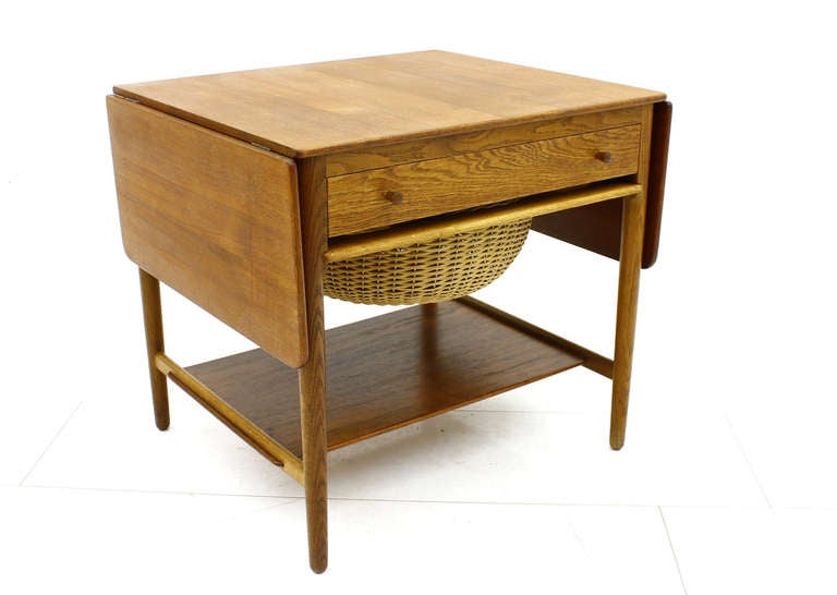 Danish Hans J. Wegner Sewing Table Teak and Oak, Andreas Tuck, Denmark, 1950s