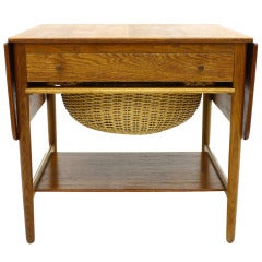 Vintage Hans J. Wegner Sewing Table Teak and Oak, Andreas Tuck, Denmark, 1950s