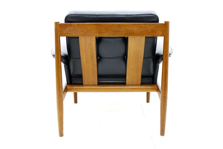 Grete Jalk Lounge Chair Teak and Black Leather, Denmark 1960`s 1