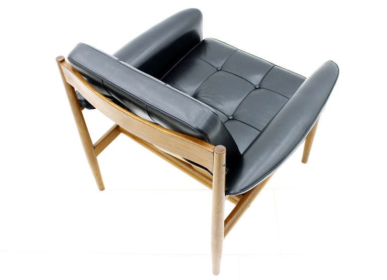 Mid-20th Century Grete Jalk Lounge Chair Teak and Black Leather, Denmark 1960`s