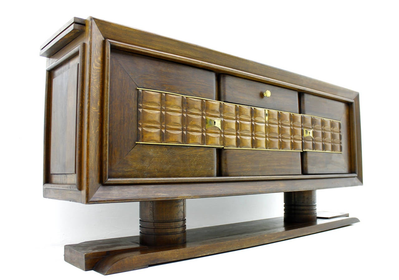 Art Deco Brutalist Credenza Sideboard by Charles Dudouyt France circa 1940s