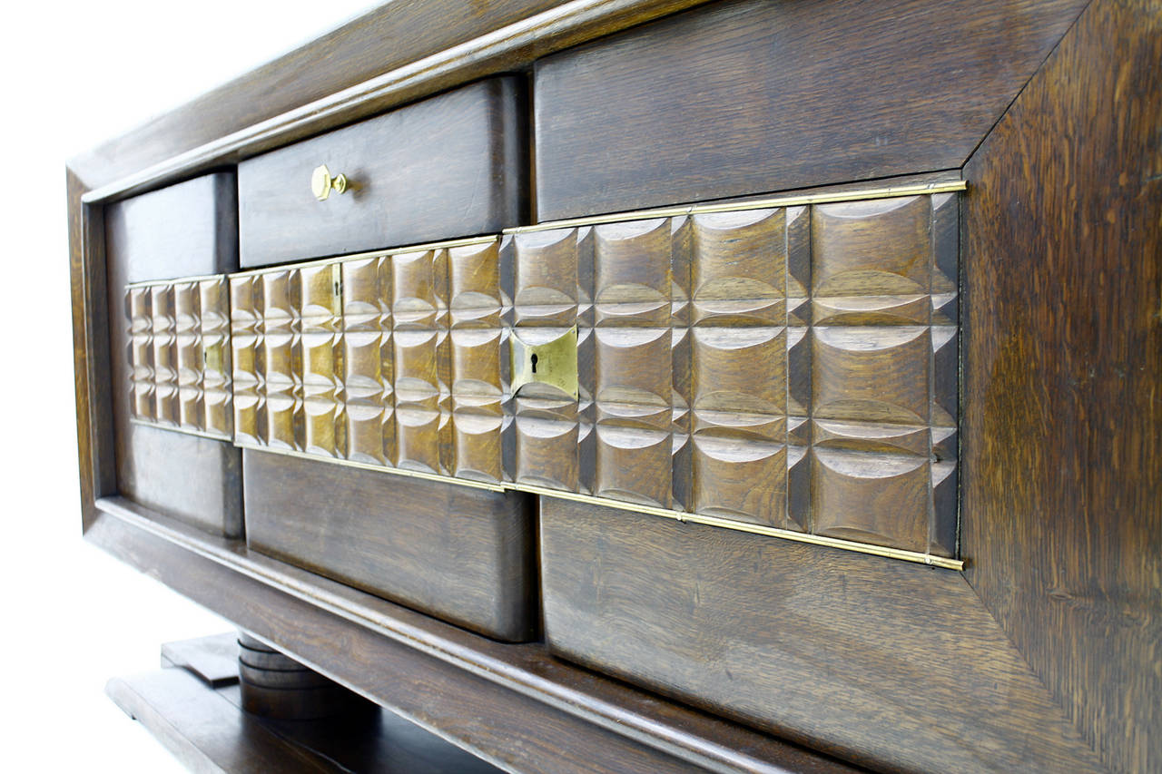 Brass Brutalist Credenza Sideboard by Charles Dudouyt France circa 1940s