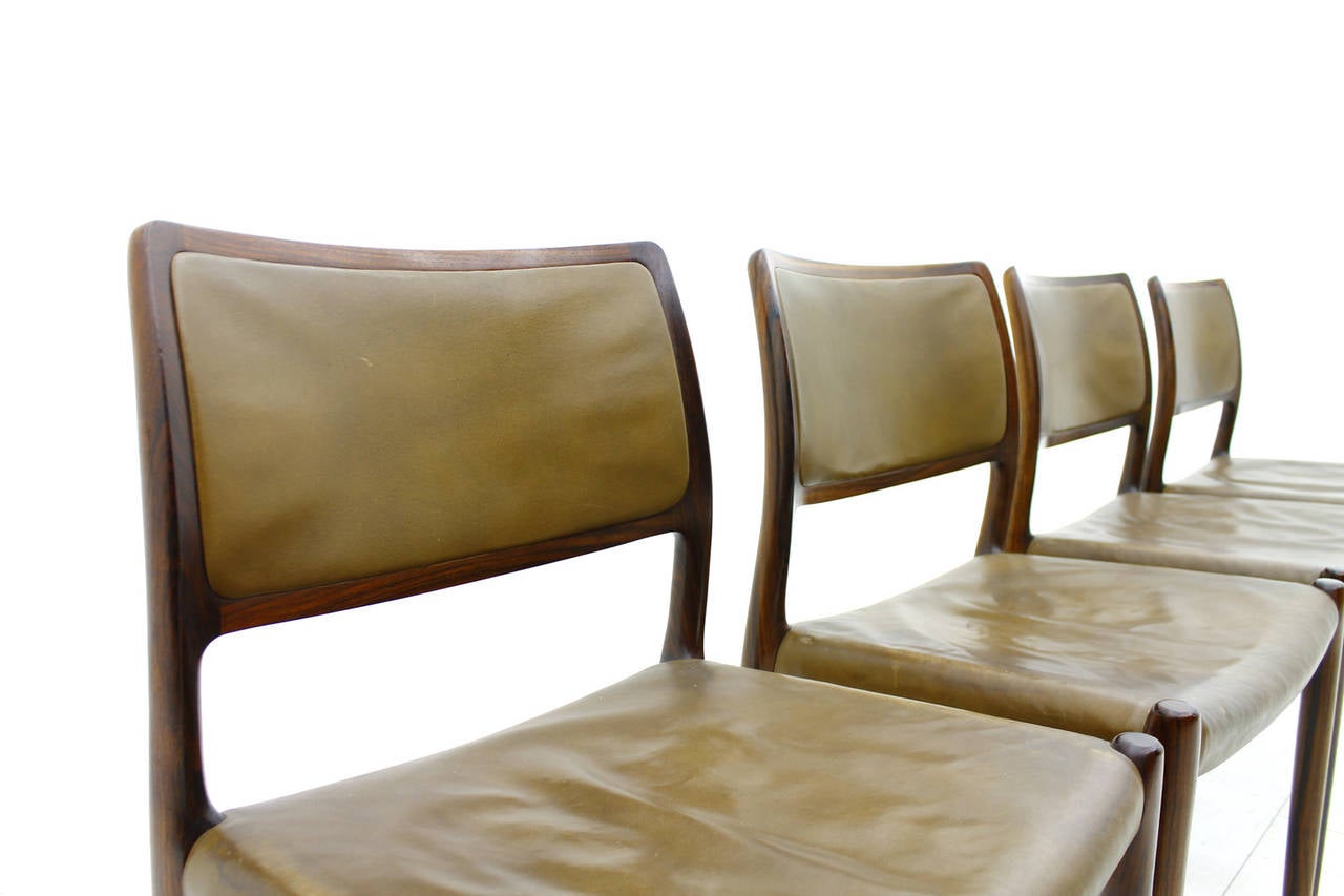 Leather Set of Four Niels O. Møller Rosewood Dining Room Chairs