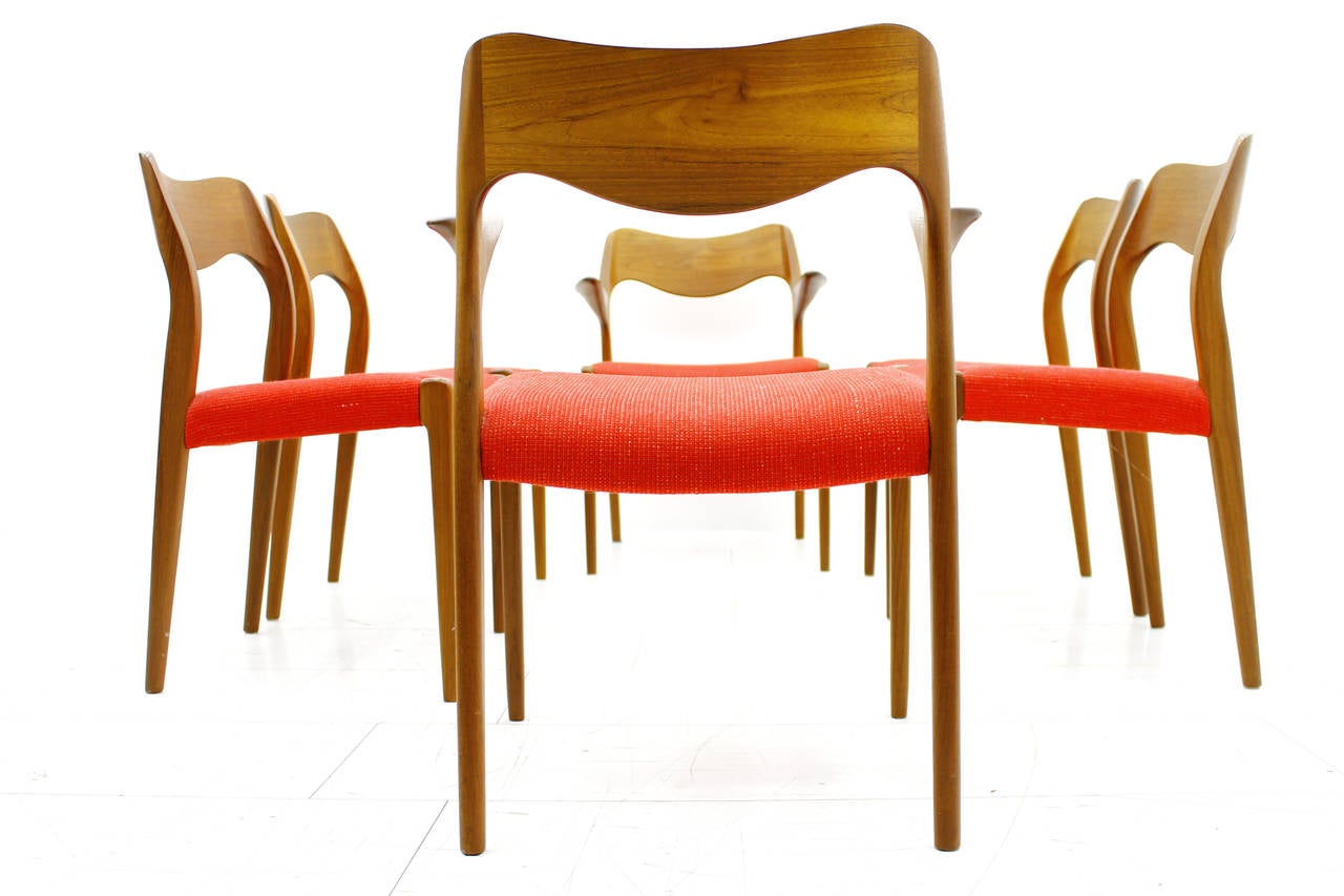 Scandinavian Modern Set of Six Teakwood Chairs by Niels O. Møller, Mod. 71