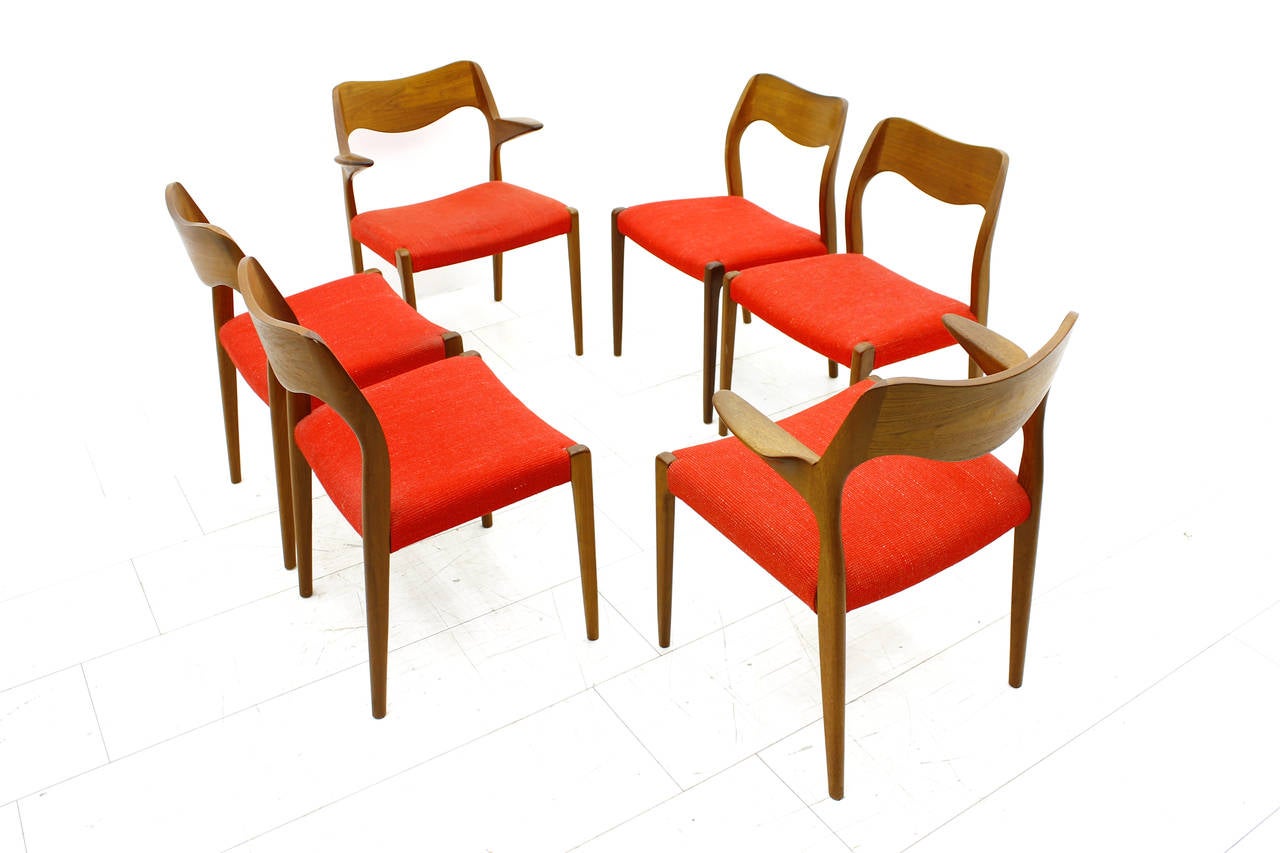 Danish Set of Six Teakwood Chairs by Niels O. Møller, Mod. 71