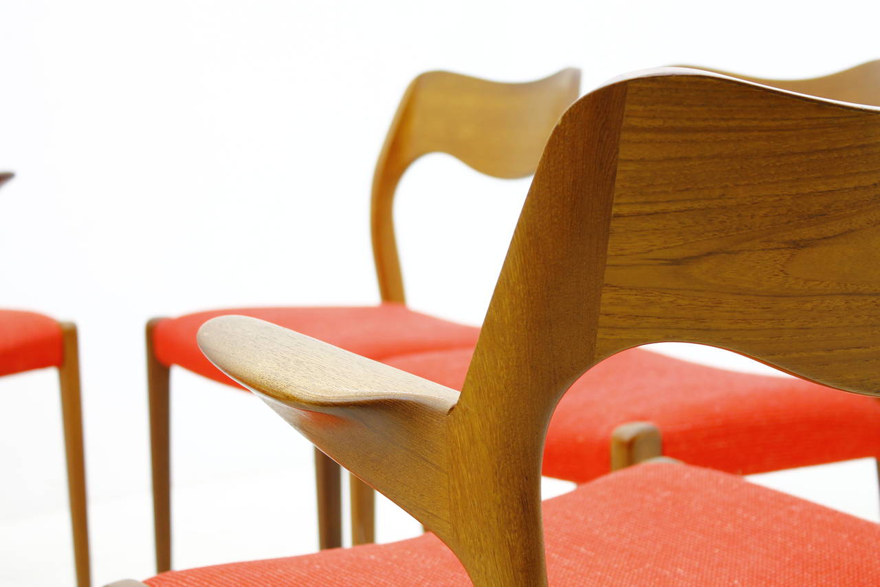 Mid-20th Century Set of Six Teakwood Chairs by Niels O. Møller, Mod. 71