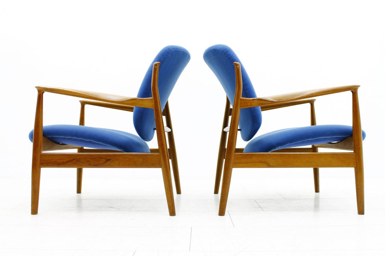 Pair of Finn Juhl Lounge Chairs FD 136, Teak, Denmark, 1956 1