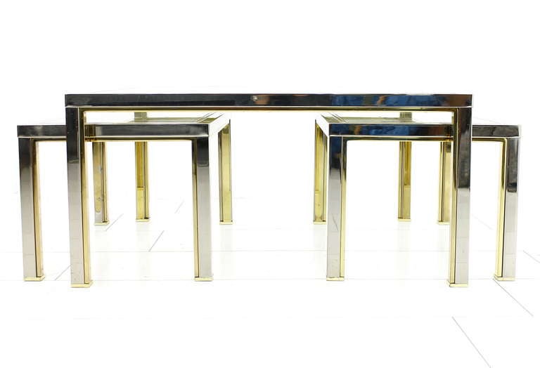 Vintage Brass and Glass Coffee and Side Tables France 1970s In Fair Condition For Sale In Frankfurt / Dreieich, DE