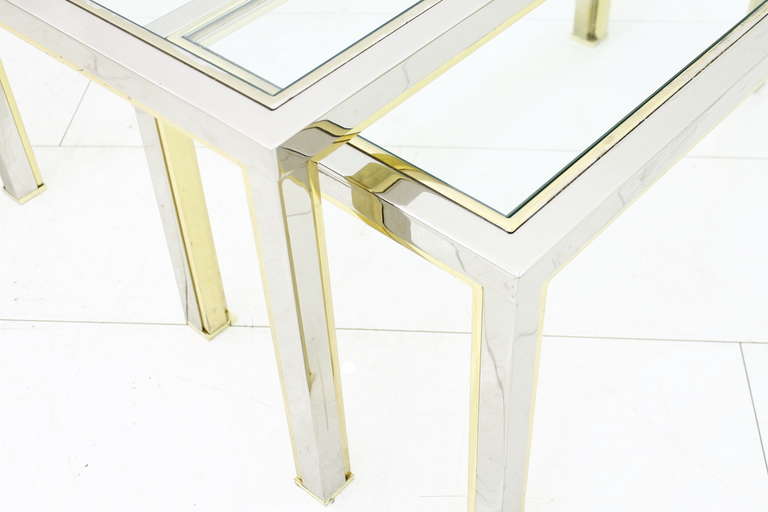 Vintage Brass and Glass Coffee and Side Tables France 1970s For Sale 1