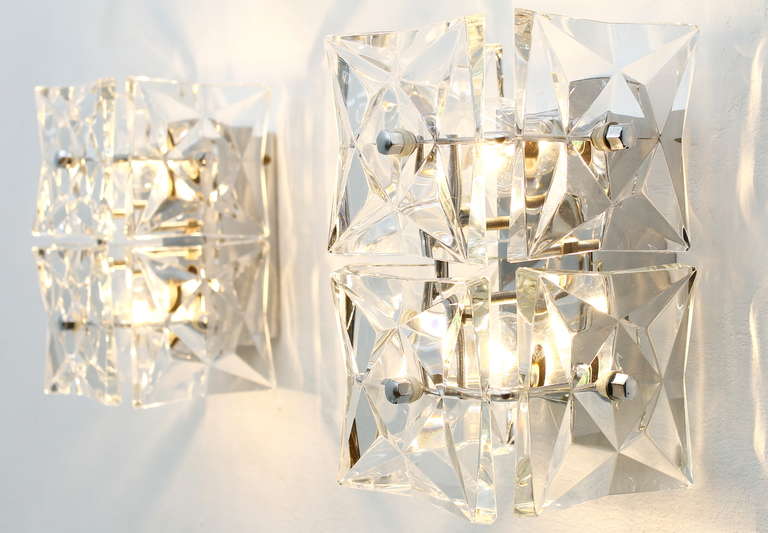 Pair Kinkeldey wall sconces crystal glass and chromes metal.  Excellent condition.