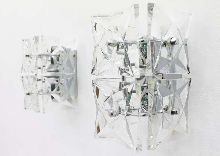 Mid-Century Modern Pair Kinkeldey Wall Sconces Crystal Glass