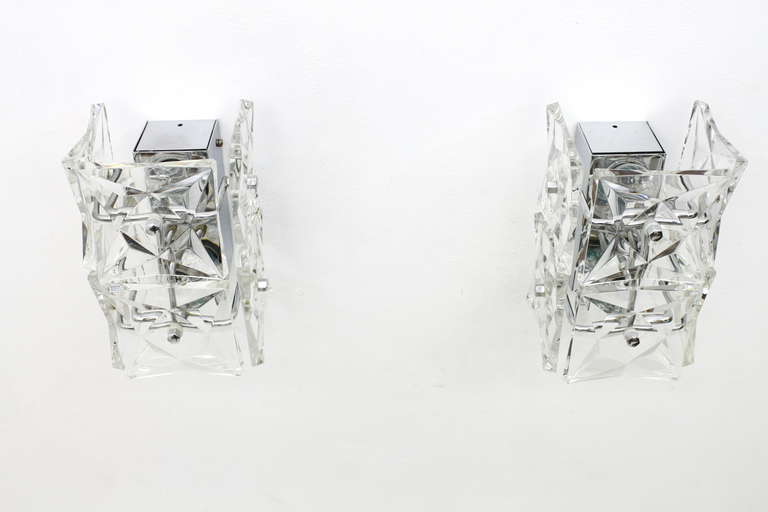 Mid-20th Century Pair Kinkeldey Wall Sconces Crystal Glass