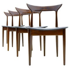 Set of Four Dining Room Chairs, Rosewood and Leather