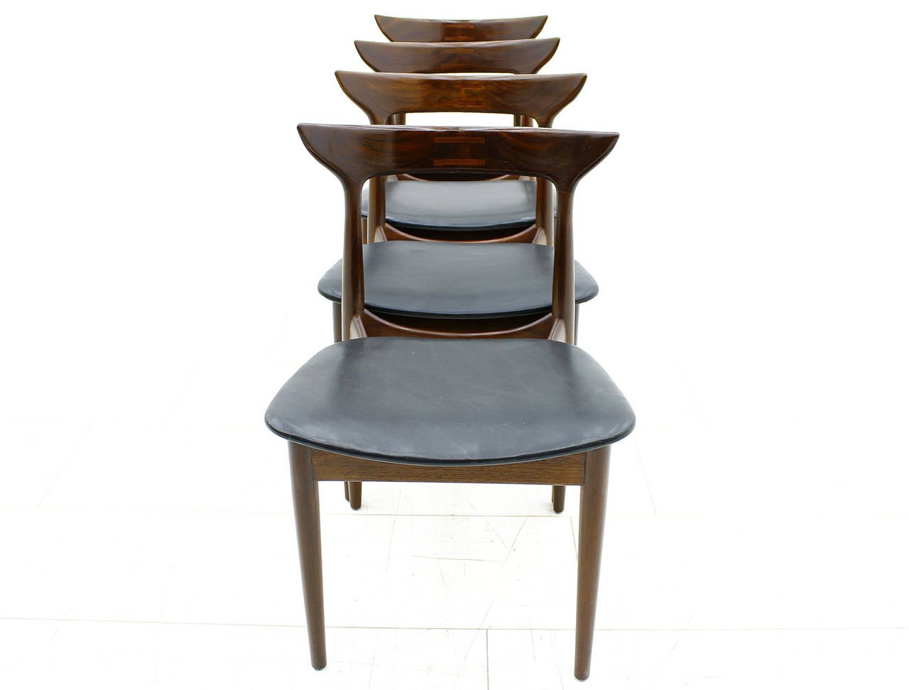 Mid-20th Century Set of Four Dining Room Chairs, Rosewood and Leather