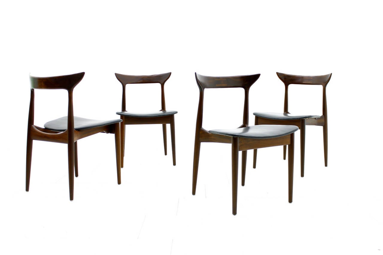 Set of Four Dining Room Chairs, Rosewood and Leather In Good Condition In Frankfurt / Dreieich, DE