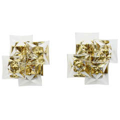Pair Gold Plated & Crystal Glass Wall Sconces by Kinkeldey