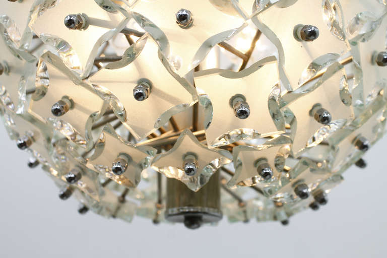 Fontana Arte Style Glass and Metal Chandelier Pendant Italy 1960s For Sale 1