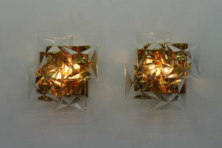 Pair Gold Plated & Crystal Glass Wall Sconces by Kinkeldey In Excellent Condition In Frankfurt / Dreieich, DE