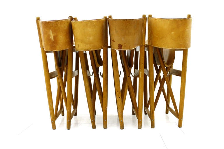 Four Scandinavian Oak And Leather Folding Chairs