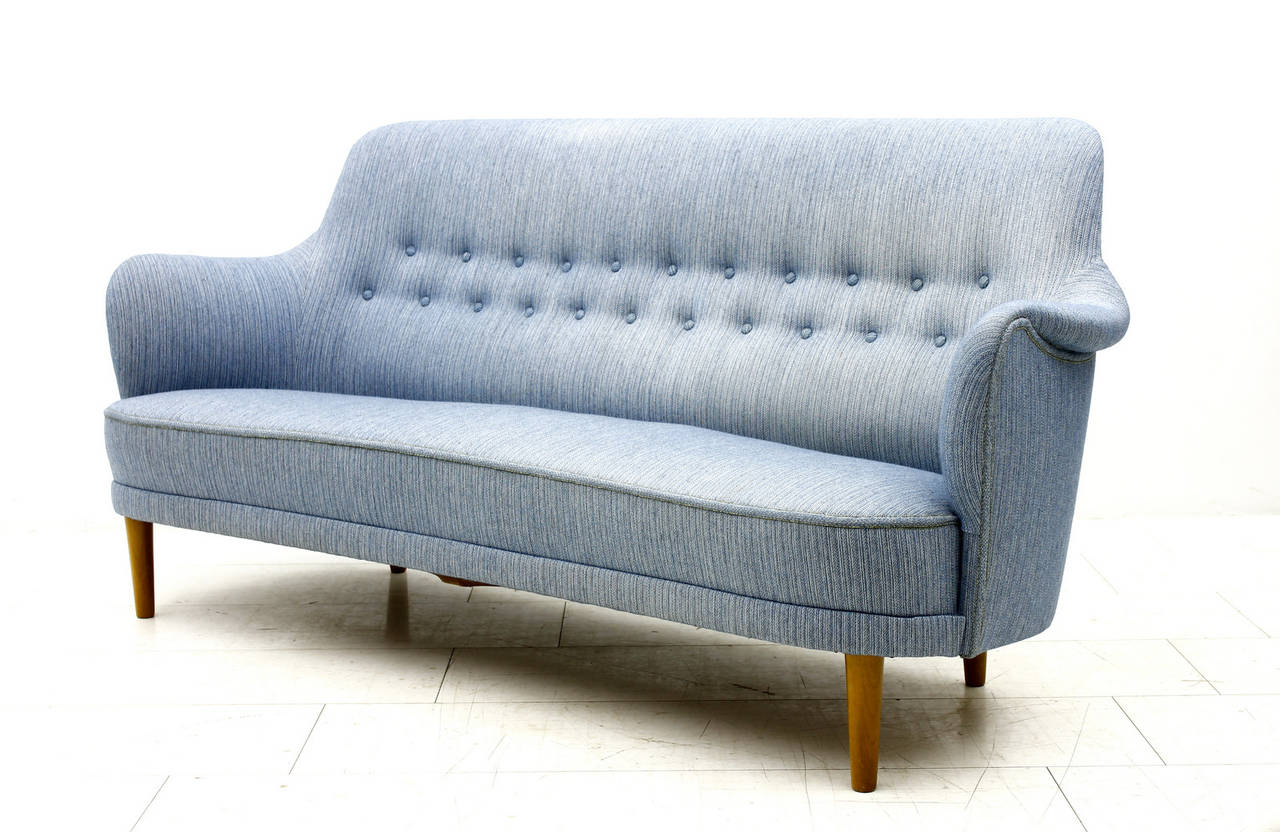 Scandinavian Modern Carl Malmsten Sofa with light blue Fabric, Sweden, 1940s