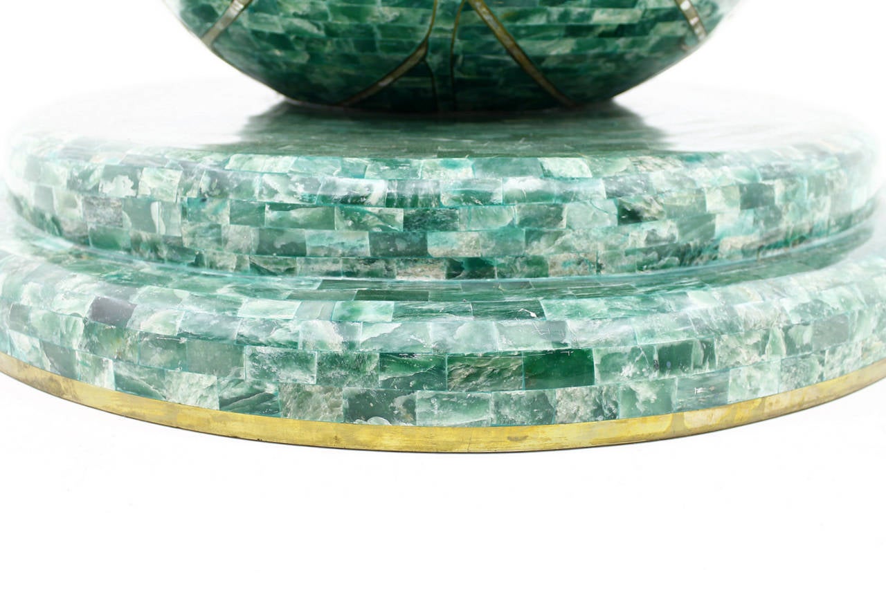 Beautiful Center or Dining Room Table in Jade Plates, Nacre and Brass Details. Great Quality, beautiful Detail. From the Luxury 