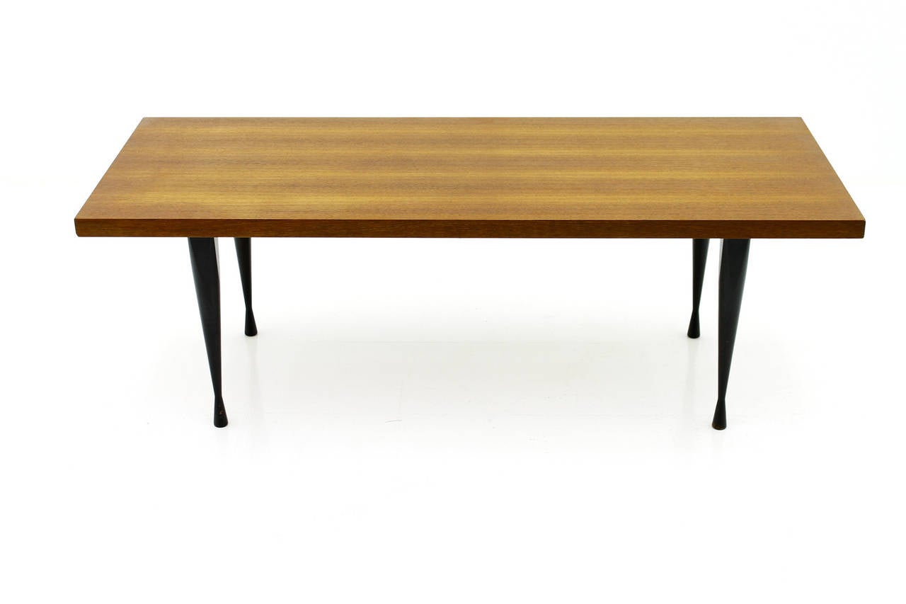 European Teak Sofa Table with Diabolo Legs, circa 1960s For Sale