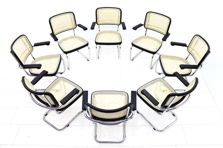 Rare Set of Eight Steel Tube Lobby Chairs S67F by Mart Stam for Thonet 1