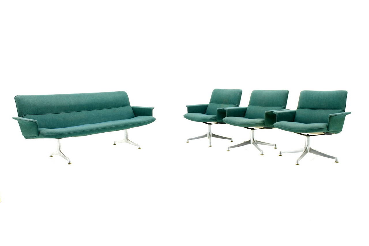 Mid-20th Century Seating Group with Sofa and Three Lounge Chairs, France, circa 1960s For Sale