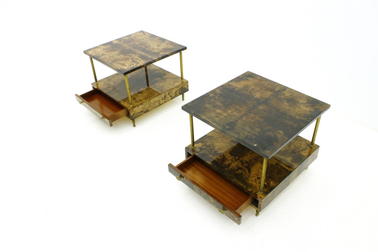 Mid-Century Modern Pair of Goatskin Night Stands or Side Tables by Aldo Tura, Italy 1960s
