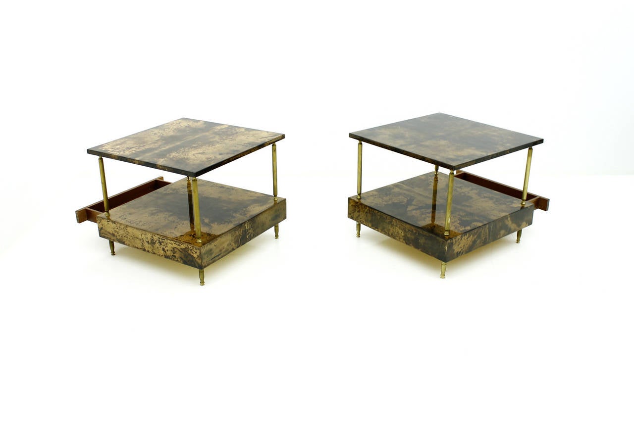 Pair of Goatskin Night Stands or Side Tables by Aldo Tura, Italy 1960s In Good Condition In Frankfurt / Dreieich, DE