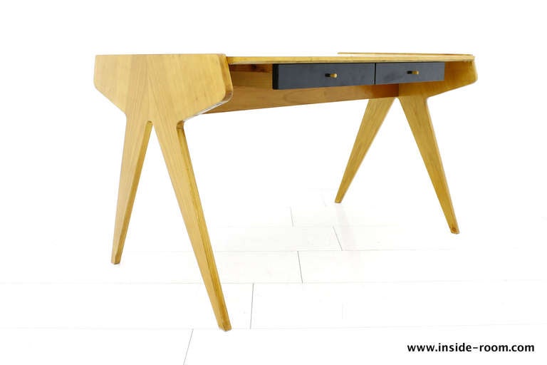 Writing Desk by Helmut Magg, Germany 1950`s, WK Wohnen. Cherry Wood, two Drawers.