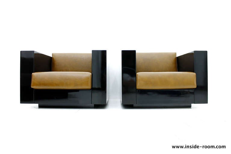 Leather Massimo and Lella Vignelli Sofa & 2 Lounge Chairs Saratoga, Italy, 1968