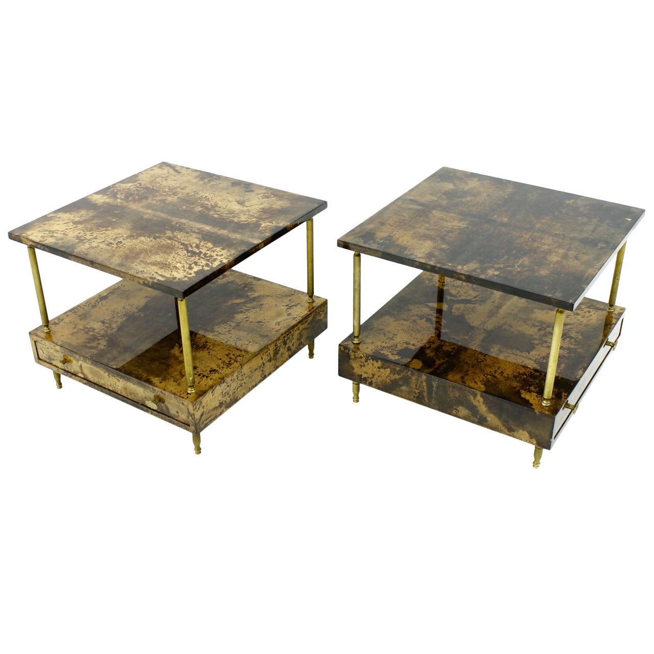 Pair of Goatskin Night Stands or Side Tables by Aldo Tura, Italy 1960s