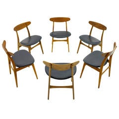 Set of Six Hans J. Wegner CH-30 Chairs in Teak and Leather by Carl Hansen, 1952