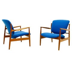 Pair of Finn Juhl Lounge Chairs FD 136, Teak, Denmark, 1956