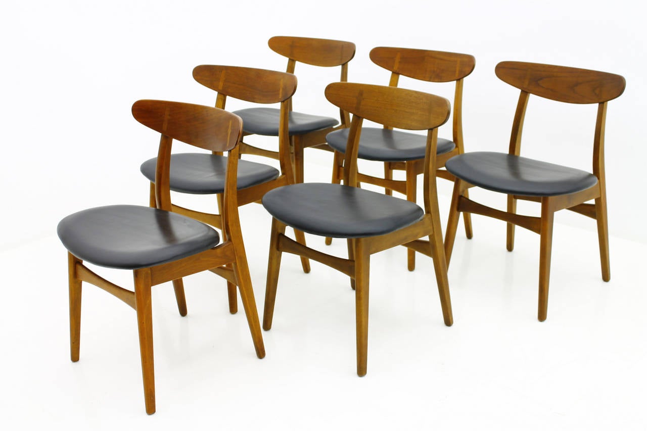 Scandinavian Modern Set of Six Hans J. Wegner CH-30 Chairs in Teak and Leather by Carl Hansen, 1952