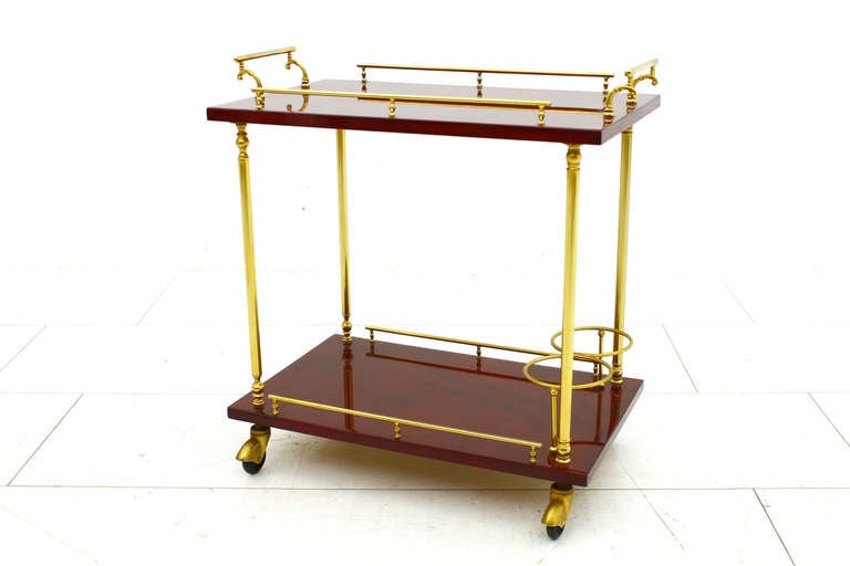 Mid-Century Modern Red Aldo Tura Bar Cart, Goat Skin, Italy