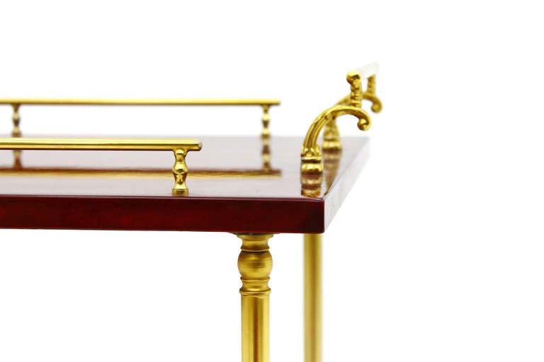 Italian Red Aldo Tura Bar Cart, Goat Skin, Italy