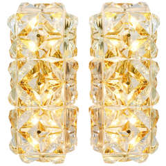Pair of Large Crystal Glass Wall Sconces