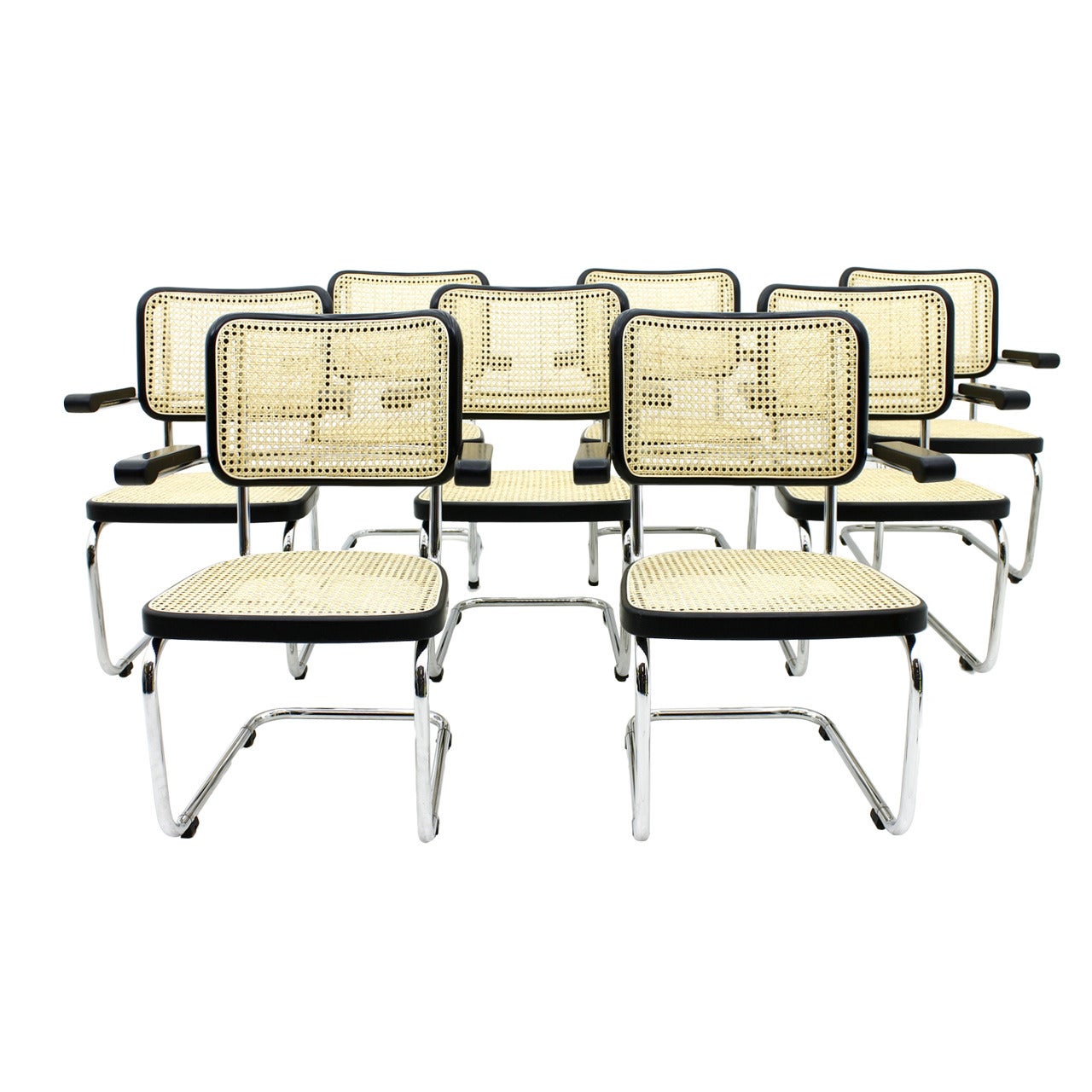 Rare Set of Eight Steel Tube Lobby Chairs S67F by Mart Stam for Thonet