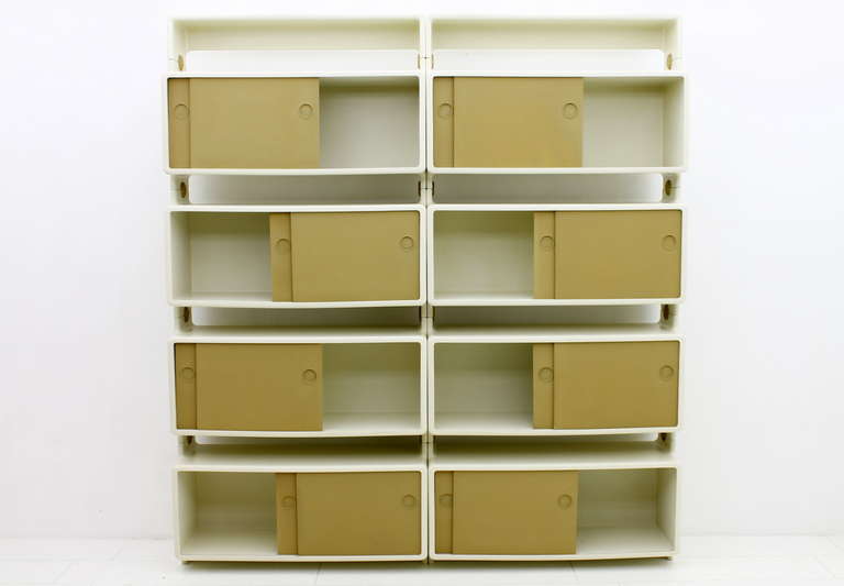 Very rare freestanding shelf by Ernest Igl 1970 for Wilhelm Werndl, Germany. 
Eight cabinets with sliding doors. 

Polyurethane Plastic, Nextel cover fronts. 

Very good original condition.

Worldwide shipping.