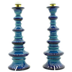 Pair of Blue Ceramic Table Lamps, 1960s