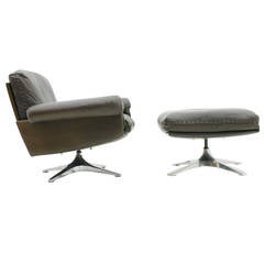 Leather Lounge Chair with Ottoman DS 31, De Sede Switzerland, 1970