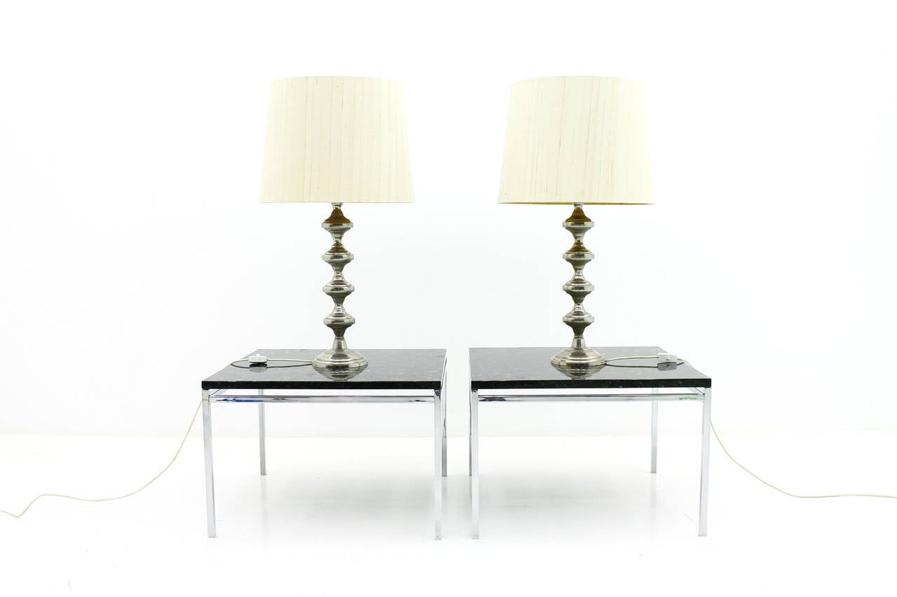 European Nice Pair of Decorative Metall Table Lamps, 1970s