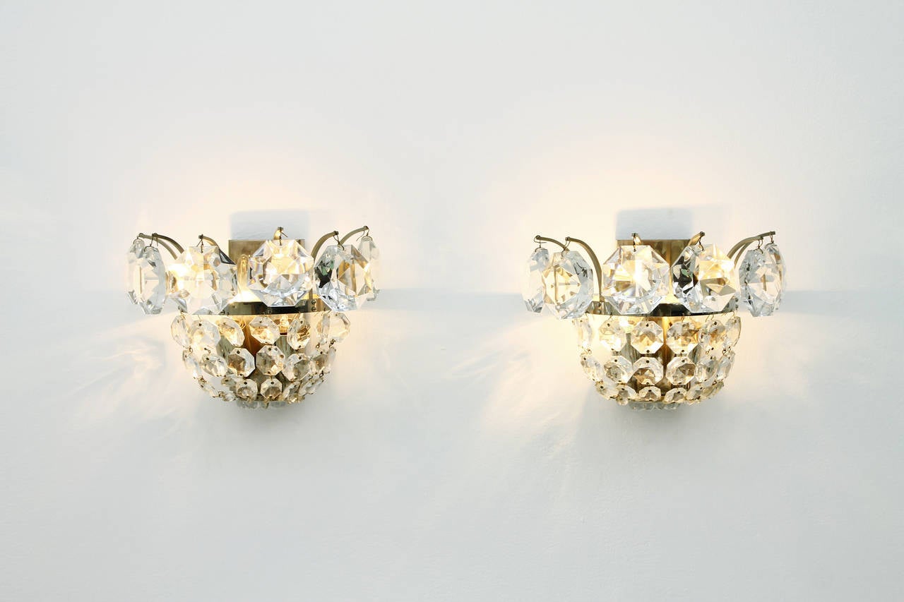 Mid-20th Century One of Four Wall Lights by Bakalowits Crystal and Nickel, Austria, circa 1960s For Sale